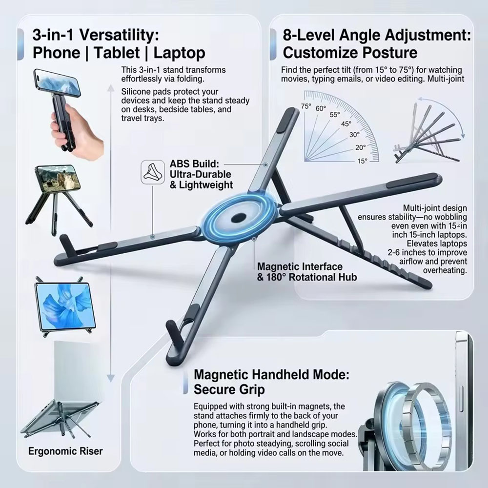 Essential Tablet Accessories - 휴대용 자석식 휴대폰 거치대 & 셀카봉