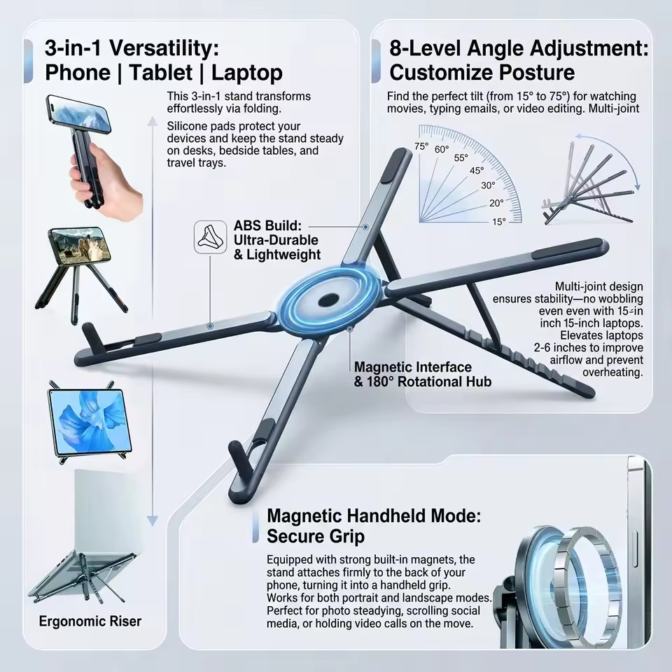 휴대용 자석식 폰 홀더 & 셀카봉 3-in-1 접이식  - Essential Tablet Accessories 리뷰 및 가격