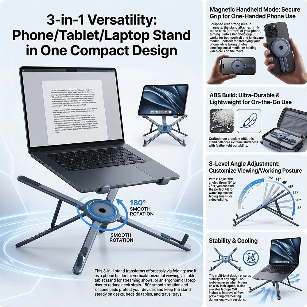 휴대용 자석식 휴대폰 거치대 & 셀카봉 3-in-1 접 - Essential Tablet Accessories 리뷰 및 가격